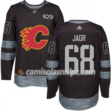 Camisola Calgary Flames Jaromir Jagr 68 1917-2017 100th Anniversary Adidas Preto Authentic - Homem